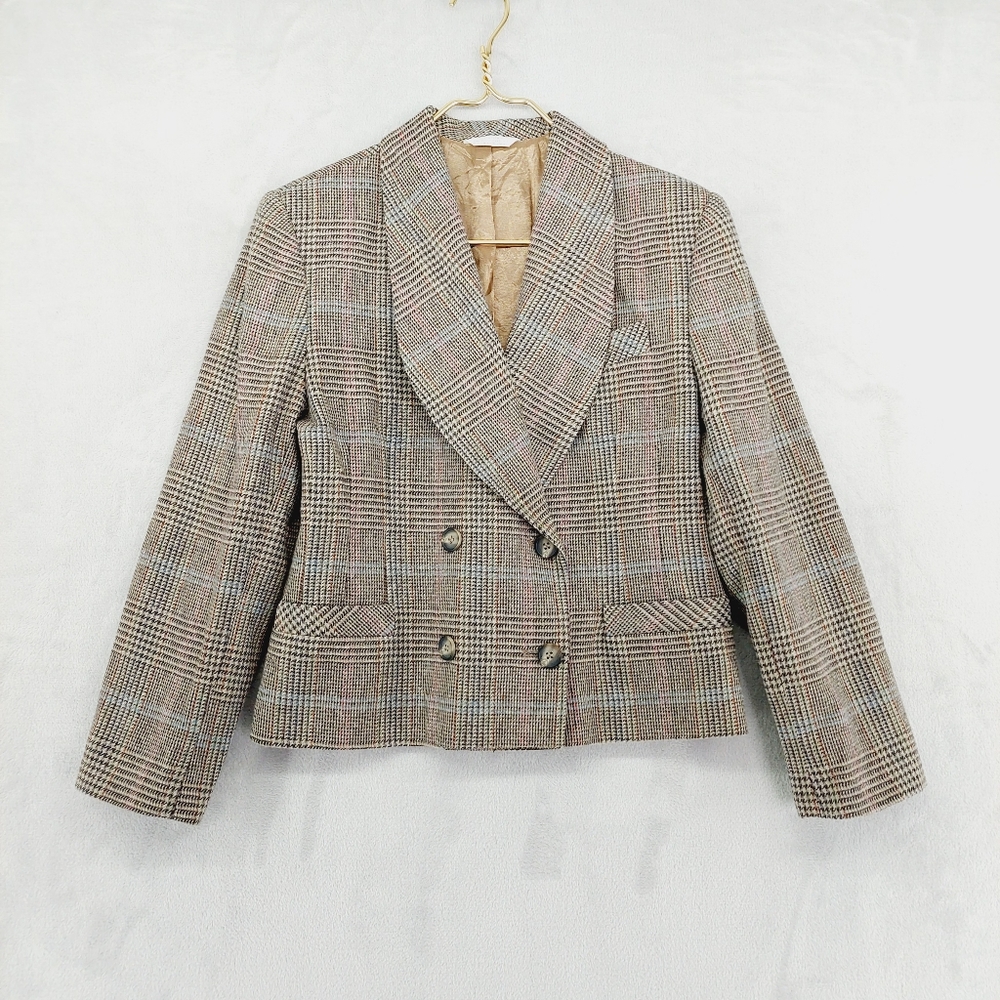 Gilmor Women's Brown Plaid Wool-Blend Double-Breasted Blazer P544